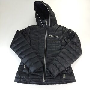 Spyder Jacket Womens Med Black Puffer Quilted Coat Down Insulated White Accents